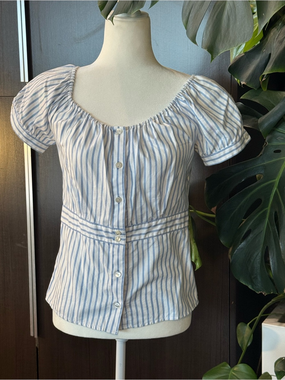 Tommy Hilfiger Blue and White Striped Button-Front Top